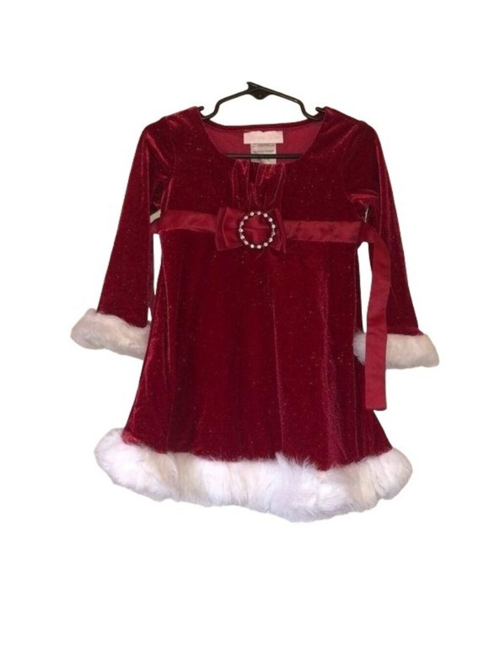 Bonnie Baby Girls Red & White Faux Fur Velvet Dress Size 24M Santa Christmas